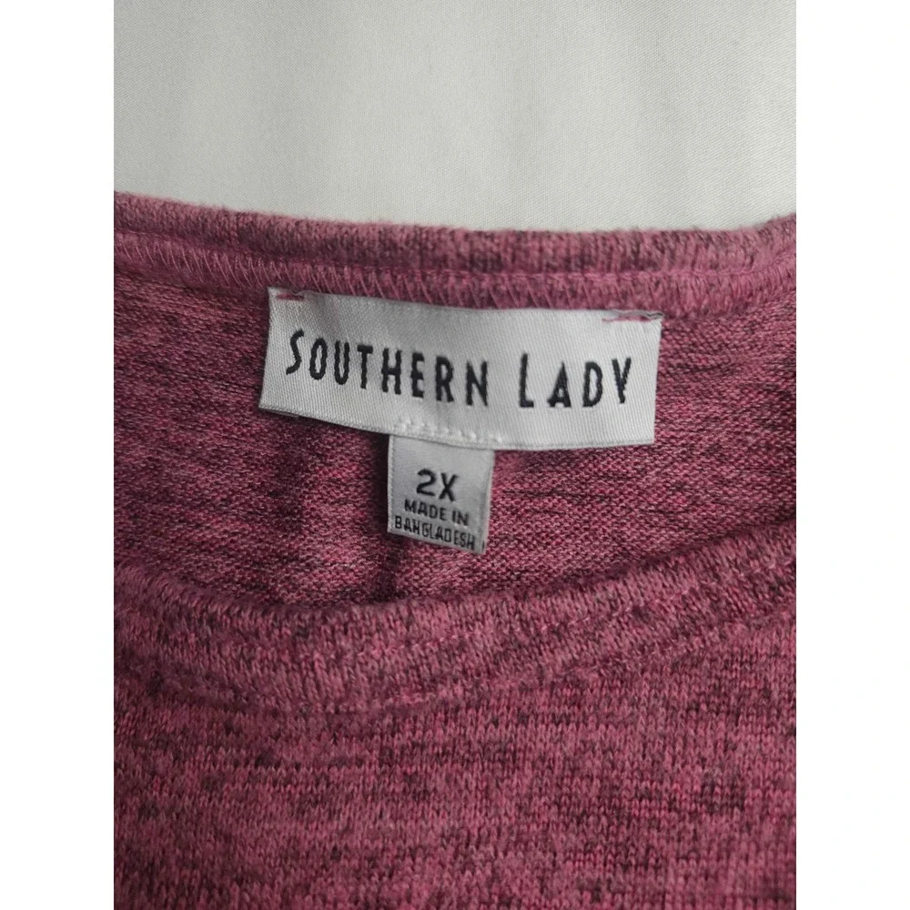 Southern Lady Womens 2X Berry Pink Heathered Sharkbite Hem 3/4 Sleeve Top